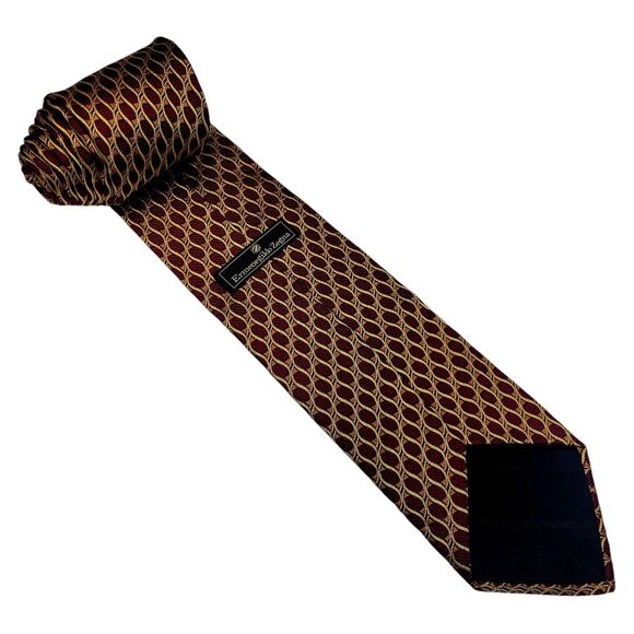 Ermenegildo Zegna Men's Red And Gold Geometric Pattern‎ Silk Neck Tie - Picture 1 of 7